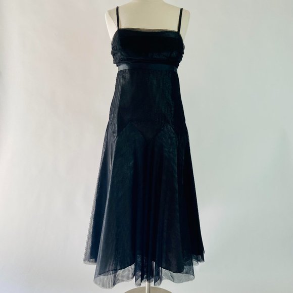 Unique 90s Vera Wang Black Tulle and Taffeta Gown - Picture 1 of 8